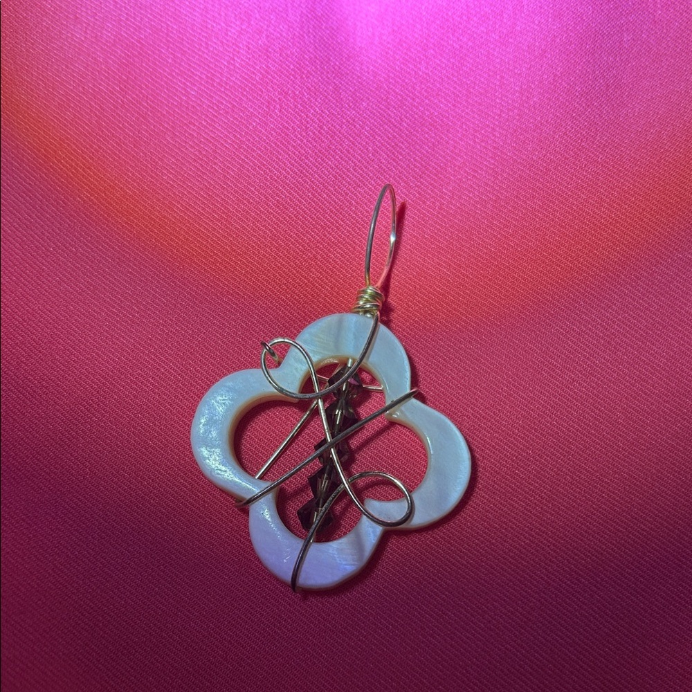 Elegant Gold and White Wire Wrapped Pendant Handmade
